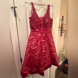 Elegant Red Lace Prom Dress